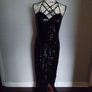 Black sequin halter dress